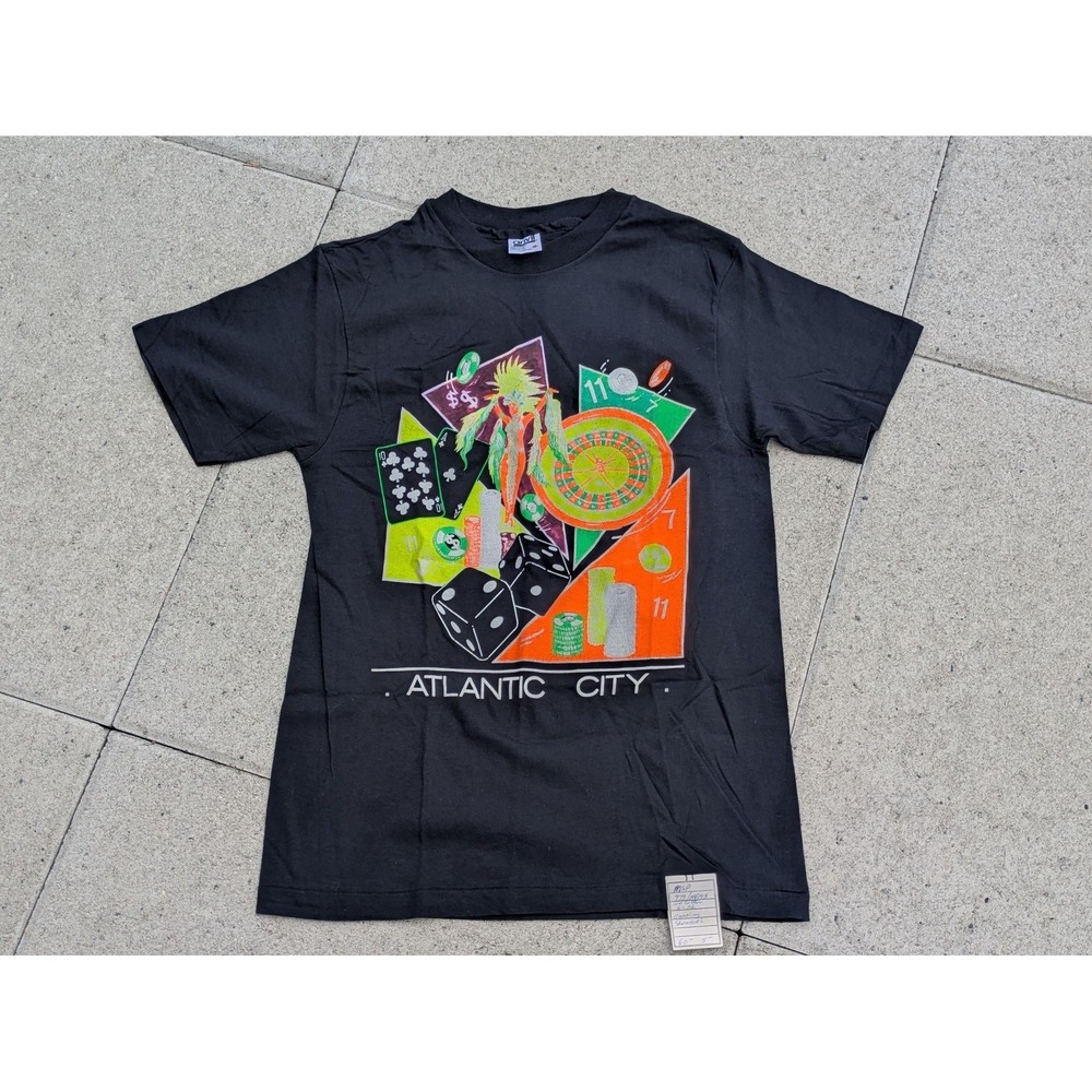 Vintage Anvil Atlantic City Shirt Mens Medium Black Casino Gambling Graphic Tee